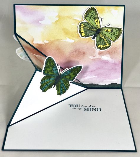 How To Make A Corner Flip Fold Card - StampingJill.com Interactive Greeting Cards, Box Cards Tutorial, Pop Up Greeting Cards, Fancy Fold Card Tutorials, Star Cards, Flip Cards, Card Pattern, Interactive Cards, Fancy Fold Cards