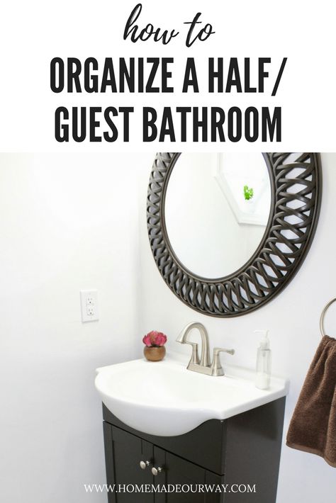 How to Organize a Half Guest Bathroom | Guest Bathroom | Half Bathroom | Declutter | Organize | #organize #halfbath #guestbathroom Half Bathroom Essentials, Guest Bathroom Organization, Bathroom Declutter, Declutter Bathroom, Declutter And Organize, Look Clean, Cleaning Curtains, Bathroom Closet, Bathroom Guest