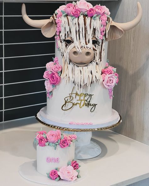 Highland Cow Cake & smash This gorgeous two tier Highland Cow cake fed around 50 guests, and included a free smash cake! For those of you who are new to my page, I will always include free smash cakes with any first birthday order Contact me for inquiries! ✨ Best ways to reach out DM via FB or IG Text! 432.770.7321 ✨ Required details Due date Flavor Serving size And design Cake drum ��• @cakebonofficial Food gel • @colour.mill Piping tips \ Fondant • @wiltoncakes Everything else! • @... Cow Cake Smash, French Bulldog Cake, Highland Cow Cake, Cow Birthday Cake, Bulldog Cake, Cow Cake, Wild West Birthday, Cow Cakes, Smash Cakes