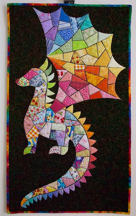 Quilt Art by Lena Pugachova: Template for Lily The Dragon Ticker Tape Quilt, Dragon Quilt, Stained Glass Quilt, Patchwork Quilt Patterns, Quilting Thread, Foundation Paper Piecing, Quilting Crafts, Quilt Tutorials, Quilt Patterns Free