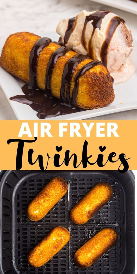 Air Fryer Twinkies are a crispy fun fair food, filled with a creamy filling. Perfect with a scoop of ice cream for a fun dessert! Air Fryer Twinkies, Fun Fair Food, Twinkie Desserts, Hostess Snack Cakes, Twinkies Recipe, Air Fryer Recipes Dessert, Air Fryer Recipes Snacks, Fried Dessert, Scoop Of Ice Cream