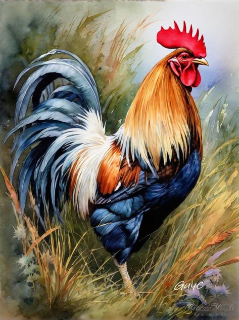 Log Painting Ideas, Rooster Art Painting, Rooster Artwork, Rooster Images, Painted Rooster, Farm Animal Paintings, Rooster Wall Art, Bird Painting Acrylic, Animal Paintings Acrylic