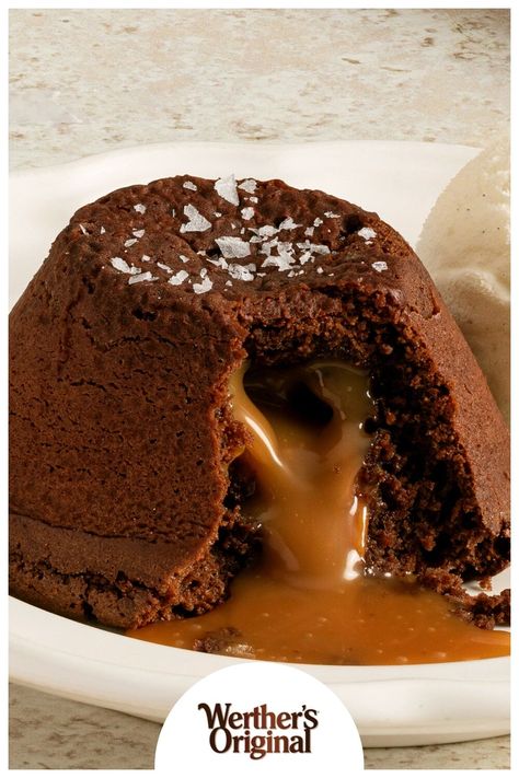 Discover easy-to-make Werther’s Original recipes and try our Chocolate Caramel Lava Cakes. Caramel Lava Cake, Caramel Lava Cake Recipe, Carnival Lava Cake Recipe, Mini Molten Lava Cakes, Individual Molten Lava Cake, Simplified Chocolate Lava Cake, Mini Chocolate Cake, Eclair Cake, Small Batch Baking