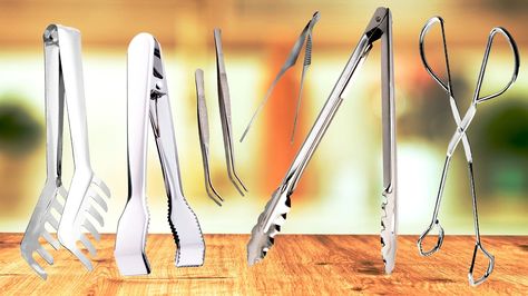 While most people own one or two pairs of kitchen tongs, there are so many different varieties of this utensil, each for specific uses, from pasta to grilling. Types Of Kitchen, Silicone Tongs, Kitchen Tongs, Ice Tongs, Salad Tongs, Serving Tongs, Tongs Kitchen, Tasting Table, Kitchen Drawers