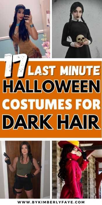 Be prepared quickly with these 17+ Insanely Easy Last Minute Halloween Costumes For Dark Hair, Last Minute Halloween Costumes Dark Hair, Easy Last Minute Halloween Costumes Dark Hair Costumes With Black Hair Halloween, Black Diy Halloween Costumes, Night Before Halloween Costumes, Easy Halloween Costumes Dark Hair, Diy Brunette Halloween Costumes, Halloween Costumes With Long Black Hair, Costumes For Women With Brown Hair, Simple Last Minute Costumes For Women, Dark Haired Costume Ideas