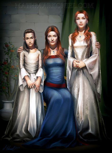 asoiaf: Arya, Catelyn, Sansa by MathiaArkoniel on DeviantArt Dessin Game Of Thrones, Catelyn Stark, Game Of Thrones Artwork, Asoiaf Art, Cersei Lannister, Gra O Tron, Game Of Thrones Art, Fire Art, Sansa Stark