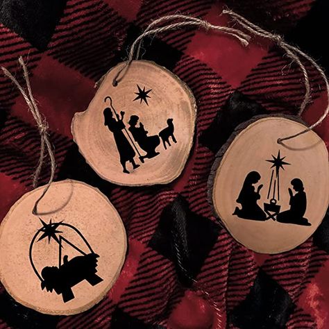 Amazon.com: Set 3 pcs Nativity Wood Slice Tree Ornament, Jesus Christ Ornament, Gift for Christmas, House Decor, Oh Holy Night Ornament, Religious Ornament : Home & Kitchen Nativity Wood, Christmas House Decor, Religious Ornaments, Oh Holy Night, Wood Burning Crafts, Nativity Ornaments, Painted Christmas Ornaments, Christmas Paper Crafts, Church Crafts