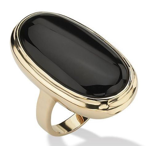 Genuine Black Onyx 14k Yellow Gold-Plated Oval Bezel-Set Ring at http://amzn.to/21AxDZ7 $27.99 Faceted Ring, Smoky Quartz Ring, Palm Beach Jewelry, Bezel Set Ring, Ringe Gold, Black Onyx Ring, Cabochon Ring, Classy Jewelry, Set Ring