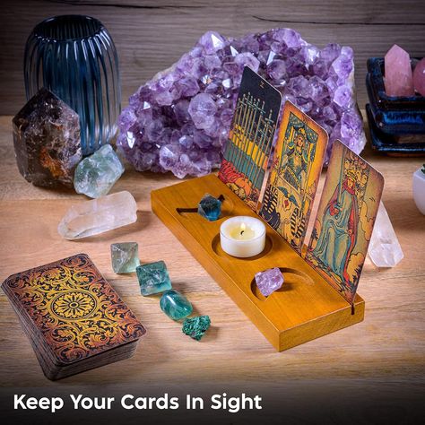 Amazon.com: Curawood Tarot Card Holder Stand - Display Your Daily Affirmation Cards - Wooden Tarot Card Stand - Tarot Accessories - Tarot Board Altar Stand - Pagan & Wiccan Altar Supplies - Witchy Room Decor : Toys & Games Witchy Room Decor, Tarot Card Holder, Tarot Board, Witchy Room, Tarot Gifts, Witchy Gifts, Crystal Holder, Wiccan Altar, Card Stand