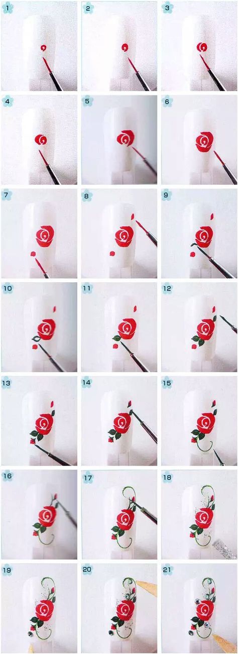 Rose art nail design step by step Draw Rose, Nails Tutorial, Rose Nail Art, Rose Tutorial, Floral Nail Art, Rose Nails, Trendy Nail Art, Kawaii Nails, Flower Nail Art