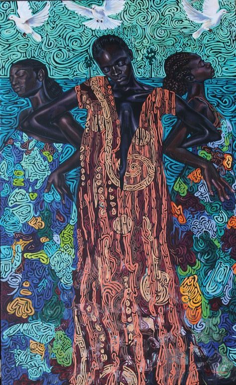 African Beach Aesthetic, Black Artist Painting, Black Classical Art, Black Artwork Abstract, Black Artists Artworks, Black Spirituality Art, Art Certificate, Haitian Art, Afrique Art