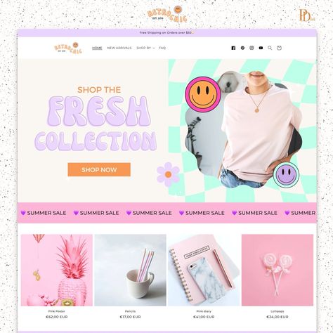 Retro Shopify Theme for Digital Products, E-commerce Themes, Purple Easy Shopify Website Designs, Web Designer, Boutique Clothing Fashion Retro Shopify Theme, Groovy Website Design, Site Internet Inspiration, Clothing Website Design Inspiration, Shopify Store Design, Y2k Website Design, Cute Website Design, E Commerce Web Design, Shopify Tutorials