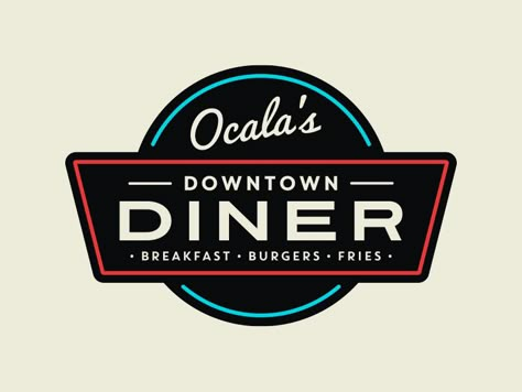 Downtown Diner Logo by Carl Craig on Dribbble Diner Branding, Diner Logo, Ny Food, Diner Ideas, 50s Diner, Retro Signs, Breakfast Burger, Vintage Diner, Text Logo Design