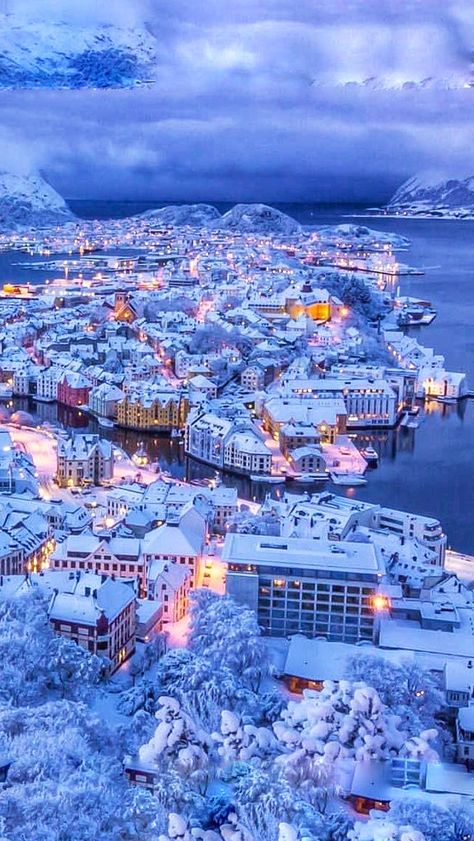 City - Norway - ALESUND - Panorama, Winter, Snow-01 | Flickr Aesthetic Winter Clothes, Cute Cottage House, Winter Season Aesthetic, Iceland Cruise, Snow Wonderland, Viking Ancestry, Iceland Aesthetic, Norway Country, Norway City