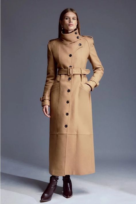 Tailored Coats | Karen Millen US High Collar Coat, High Neck Coat, Fashion Silhouette, Tailored Coat, Maxi Coat, Year 3, Belted Trench Coat, Coat Women, Double Breasted Coat