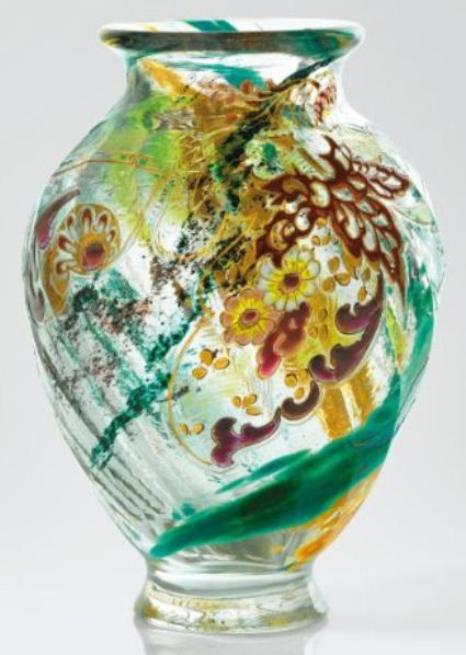 IMAGE: An internally decorated art glass vase by Emile Galle of swirled baluster form with etched, enameled and gilt floral decoration; exhibited at the 1889 Paris Exposition Emille Galle, Emile Galle, Glas Art, Antique Vase, Gorgeous Glass, Art Glass Vase, Crystal Art, Vases And Vessels, Objet D'art