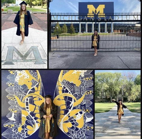 University Of Michigan Graduation, Michigan Pictures, Michigan Go Blue, Grad Photo Ideas, Grad Pic Ideas, Maize And Blue, U Of M, Grad Pic, Michigan Football