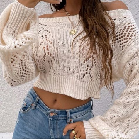 White cropped sweater outfit