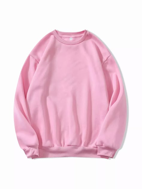 Solid Thermal Lined Pullover | SHEIN USA Pink Crewneck Sweatshirt, Pink Crewneck, Round Neck Sweatshirts, Women Hoodies Sweatshirts, Pink Sweatshirt, Pink Sweater, Women Pullover, Look Cool, Pink Fashion