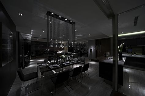 Black Luxury House Aesthetic, Big Mansions Luxury Modern Black, Black Futuristic House, Black Castle Aesthetic Interior, Modern Penthouse Luxury Black, Black House Interior, Dark Interior Design, Modern House Interior, Dark Modern