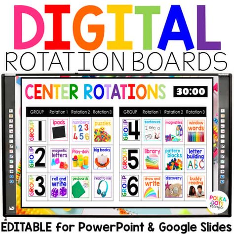 Digital Center Rotation Slides, Daily Slides for Small Group Rotations & Timers Elementary Music Classroom Decor, Center Rotation Slides, Classroom Learning Centers, Gifted Classroom, Pastel Classroom, Kinder Centers, Music Classroom Decor, Center Rotations, Read To Self