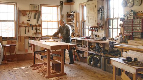 At Home in the Shop - FineWoodworking Adirondack Chair Plans, Carpentry Workshop, Shaker Furniture, Carpentry Projects, Folding Adirondack Chairs, Woodworking Jigs, Woodworking Bench, Diy Chair, Building A New Home