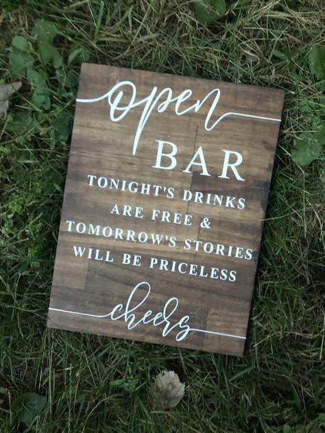 Open Bar Wedding Sign, Wedding Sign, Wooden Wedding Sign, Open Bar Sign, Funny Open Bar Open Bar Wedding Sign, Desk Woodworking, Bar Wedding Sign, Kids Woodworking, Open Bar Wedding, Unique Wedding Signs, Modern Woodworking, Open Bar Sign, Diy Beginner