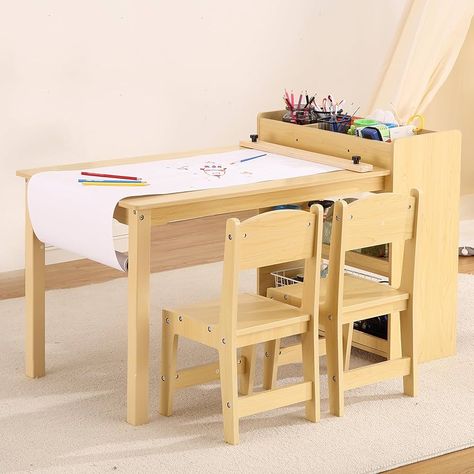 Amazon.com: HobbyField Kids Art Table with 2 Chairs, Toddler Craft Play Wood Activity Desk with Large Storage Shelves,Wood Activity Desk for Writing Drawing Suitable for Nursery & Classroom : Home & Kitchen Kid Size Table And Chairs, Kids Chair And Table, Spontaneous Drawing, Kids Craft Table, Eating Drawing, Toddler Desk, Kids Art Table, Kids Craft Tables, Craft Tables With Storage