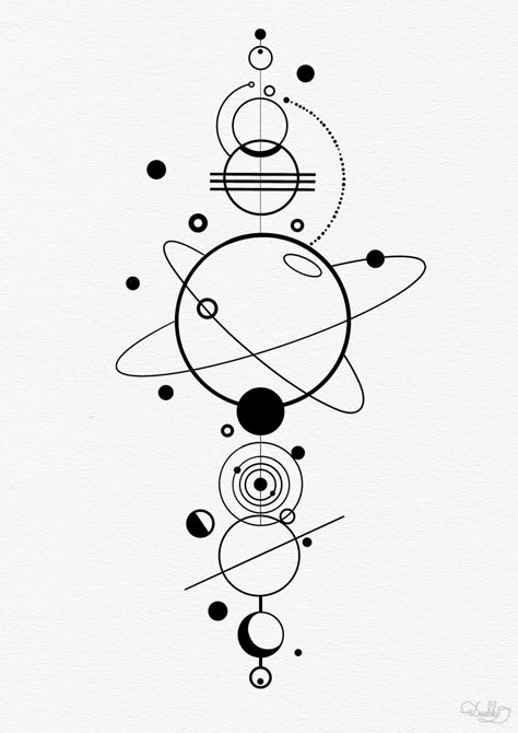 Spacetime Tattoo, Abstract Universe Tattoo, Space Planets Tattoo, Minimalistic Space Tattoo, Planetary Tattoo, Minimal Space Tattoo, Quantum Physics Tattoo, Science Line Art, Universe Line Art