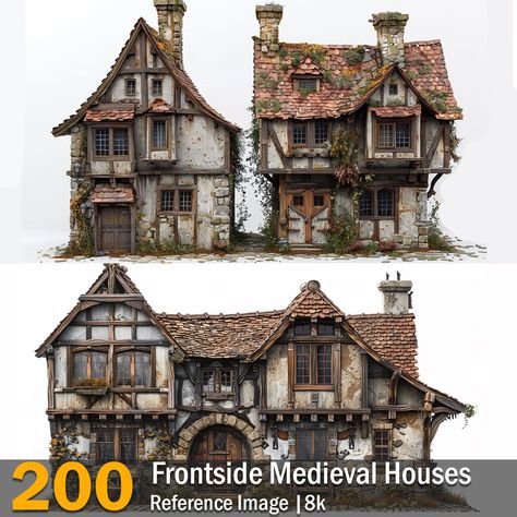 ArtStation - Frontside Medieval Houses | Reference Images | 8K, Lumière Mansion Reference, Mordheim Art, Medieval House Concept Art, Houses Reference, Isometric Medieval, Medieval Fantasy House, Half Timbered House, Fantasy House Concept, Blender Assets