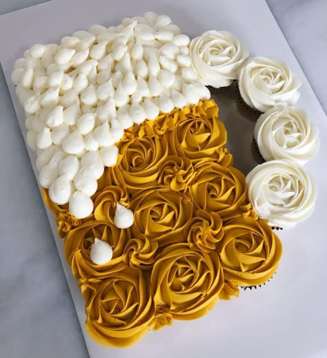 Beer Shaped Cakes For Men, Beer Pull Apart Cupcakes, 75th Birthday Cupcakes For Men, 30 Birthday Cupcakes For Him, Beer Mug Cupcakes, 50th Cupcake Ideas For Men, Cold One For The Old One, Cupcake Cakes For Men, 50th Birthday Cupcake Cake