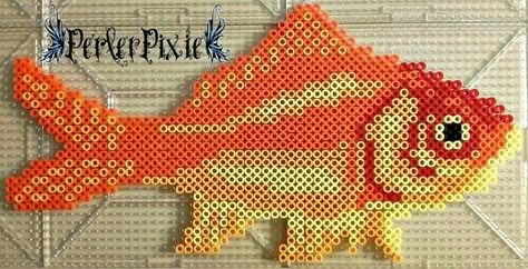 Goldfish Perler Beads, Goldfish Pixel Art, Hamma Beads Ideas, Easy Perler Bead Patterns, Pearl Beads Pattern, Easy Perler Beads Ideas, 3d Perler Bead, Hama Beads Design, Perler Bead Templates