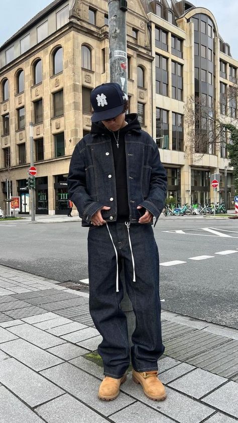 Leather Jacket Outfit Men Streetwear, Men Outfits Aesthetic Streetwear, All Black Fits Men Aesthetic, Classy Drip Men, Make Streetwear, Ahs Style Outfits Men, Outfit Ideas Homme, Fire Fits Men, Fits With Baggy Jeans