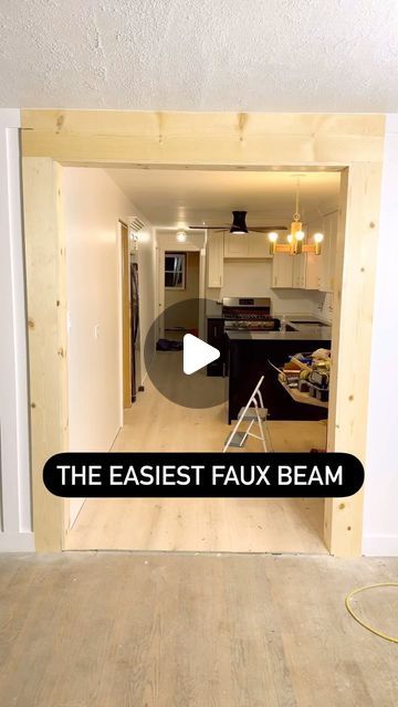 HomeDIY on Instagram: "This is the easiest way to make a faux beam in your house. #beam #fauxbeam #build #diy #diyprojects #homerenovation #homeimprovement #renovation #howto #tutorial" Faux Beam Doorway, Diy Beams Ceiling, Diy Faux Beams Ceiling, Support Beam Cover Ideas, Makedo Ideas, Beams Living Room, Door Header, Faux Beams, Faux Wood Beams