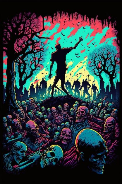 A poster for the movie the walking dead. | Premium Photo #Freepik #photo #zombie #halloween-party #halloween-poster #dead Zombie Poster, Apocalypse Art, Halloween Zombie, Punk Art, Art Poster Design, Zombie Halloween, Halloween Poster, Party Halloween, Horror Art