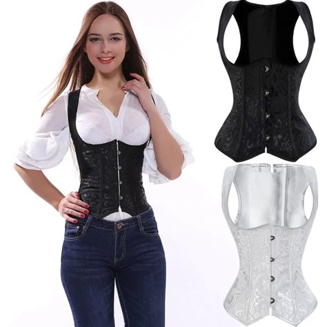 S-6XL-corsé Ceñidor de cintura bajo el pecho para mujer, corsé Ceñidor, Steampunk, Tesla, color blanco y negro, Corset de talla grande _ - AliExpress Mobile Lace Hem Dress, Corset Underbust, Steampunk Dress, Black Corset Top, Corset Pattern, Waist Training Corset, Corset Bustier, Corsets And Bustiers, Underbust Corset