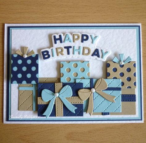 Blue Cards Ideas, Cricut Birthday Cards For Men, Cricut Greeting Cards, Blue Birthday Cards Diy, Pretty Pink Posh Build A Gift, Pretty Pink Posh Cards, Pretty Pink Posh Build A Gift Dies, Happy Birthday Embossing Folder, Cards With Balloons Birthday