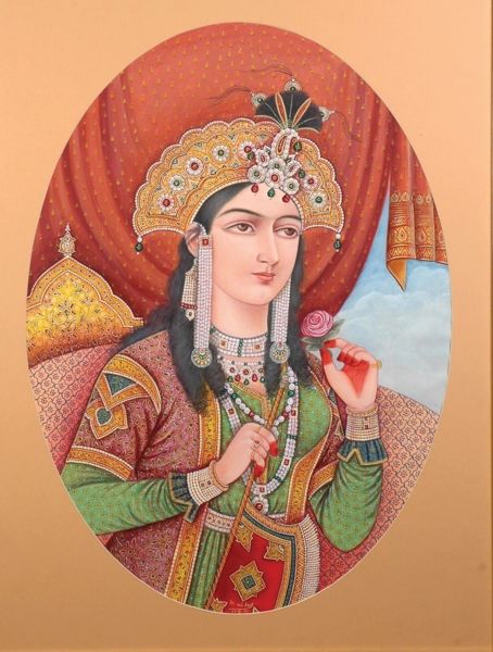 Mumtaz Mahal Sari Painting, Mumtaz Mahal, Indian Royalty, Rajasthani Painting, Blossom Painting, Indian Arts, Cherry Blossom Painting, Polish Folk Art, Mughal Art