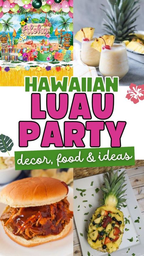 Hawaiian luau party ideas, food, drinks, decorations, invitations Ohana Party Ideas, Tiki Luau Party Ideas, Hawaii 5 0 Party Birthday, Loua Party, Adult Luau Party Ideas, Hawaii Theme Party Decorations, Hawaiin Party Ideas, Hawaii Party Ideas, Luau Party Ideas For Adults