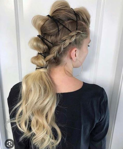 Bubble Braid, Bubble Ponytail, Mohawk Braid, Bubble Braids, Braided Styles, Mohawk Hairstyles, Braided Ponytail Hairstyles, Dance Hairstyles, Pigtail Hairstyles