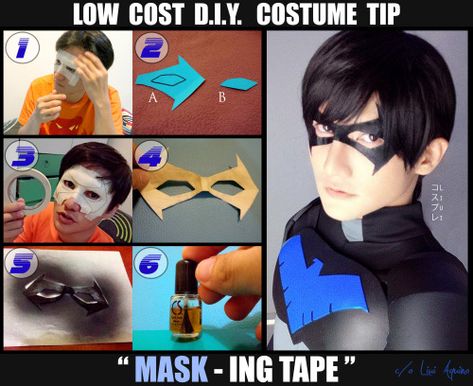 Low cost skin tight MASKING tape mask Liui Aquino, Nerdy Room, Robin Mask, Nightwing Cosplay, Make A Face Mask, Cheap Masks, Robin Costume, Cosplay Idea, Robin Cosplay