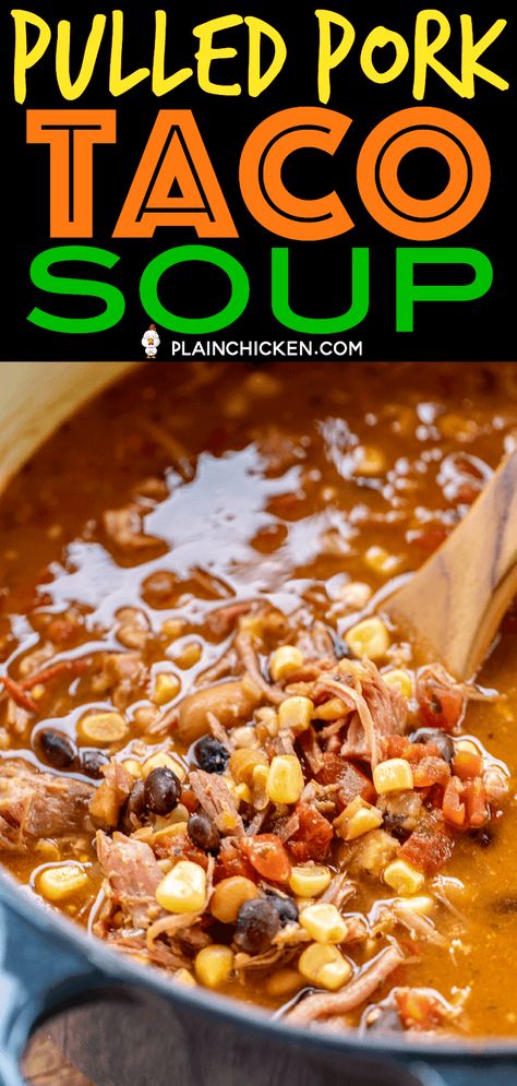 Pork Taco Soup, Ranch Seasoning Chicken, Pulled Pork Soup, Best Taco Soup, Freeze Leftovers, Pork Soup Recipes, Pork Taco, Thanksgiving Soups, Seasoning Chicken