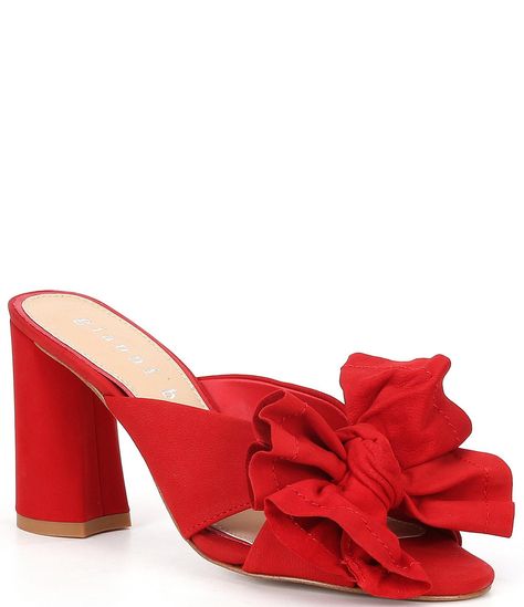 Block Heel Mules, Print Block, Mid Heel Sandals, Red Sandals, Heel Mules, Gianni Bini Shoes, Bow Heels, Block Heel Sandals, Block Heel Shoes