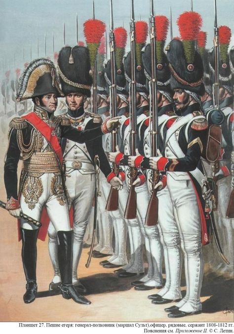 The Chasseurs a Pied de la Garde Imperiale. The other half of the crack Old Guard infantry, and apparently more lively than their serious Grenadier brothers! First French Empire, Military Illustration, Art African, Rms Titanic, British Soldier, French Empire, Military Uniforms, French Army, Napoleonic Wars