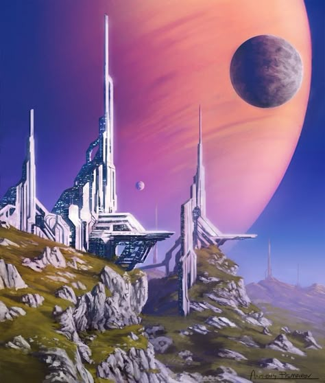 SciFi Landscapes - Album on Imgur Art Spatial, Sci Fi Landscape, 70s Sci Fi Art, Sci Fi City, Arte Peculiar, Sci Fi Environment, Space Fantasy, Alien Worlds, Futuristic Art