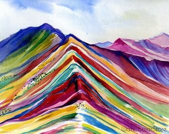 Mountain Watercolor, Rainbow Mountain, Watercolor Mountains, Paintings Art Prints, Collage Sheet, Op Art, Crafts To Do, Original Watercolor Painting, Visual Artist