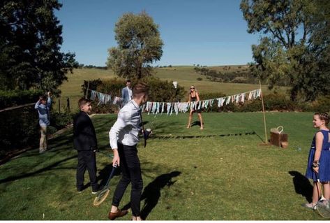 Badminton Wedding Lawn Games Wedding Badminton, Badminton Wedding, Giant Lawn Games, Wedding Lawn Games, Bunting Ideas, Wedding Lawn, Lawn Games Wedding, Carnival Booths, Yard Dice