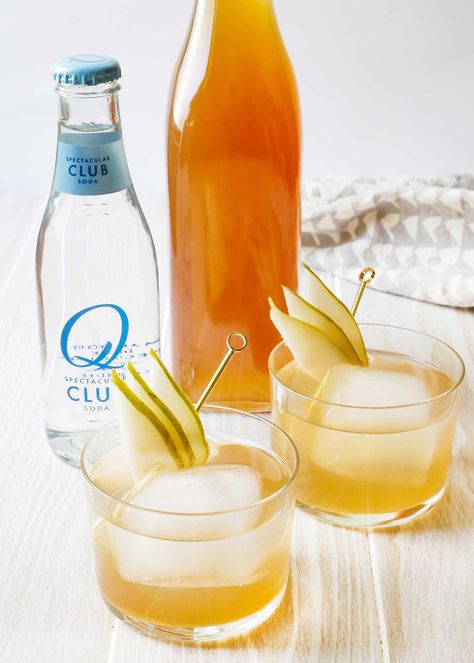 Pear-Ginger Shrub Recipe | SimplyRecipes.com Ginger Shrub Recipe, Shrub Drink, Shrub Recipe, Gingerbread Man Recipe, Simple Syrups, Apple Sangria, Pear Ginger, Drink Art, Non Alcoholic Cocktails