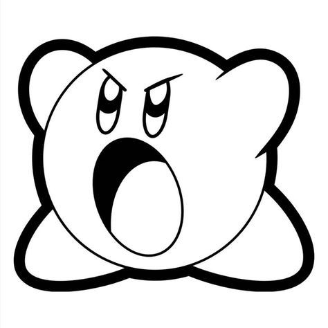 Kirby Line Art, Funny Kirby Drawings, Simple Kirby Drawing, Kirby Tattoo Black, How To Draw Kirby, Kirby Outline, Kirby Drawings Easy, Kirby Svg, Kirby Black And White