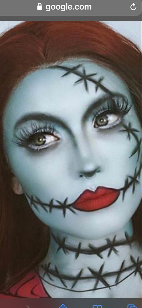 Sally Easy Makeup, Jack Skellington Make Up Female, Half Jack Half Sally Makeup, Oggie Boogie Make Up, Sally Makeup Halloween Kids, Sally Makeup Halloween Easy, Sally Make Up, Sally Inspired Makeup, Sally Makeup Halloween